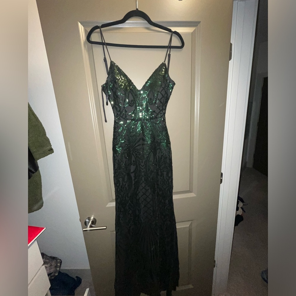 Black floor length dress with green sequin size small